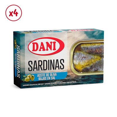 Sardinas en aceite de oliva (bajas en sal) 120g x 4 ud