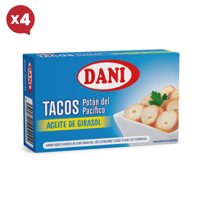 Tacos de Calmar Géant à l'huile de tournesol 111g x Pack 4 u.