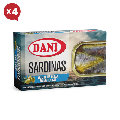 Sardinas en aceite de oliva (bajas en sal) 120g x Pack 4 ud.