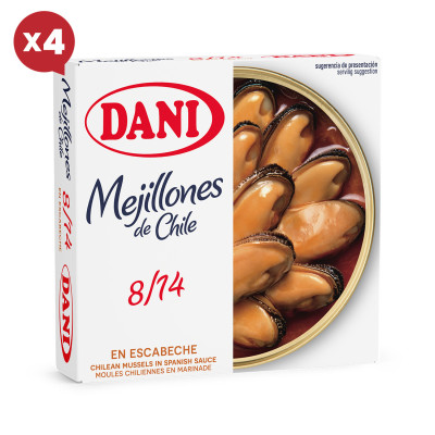 Mexilhões 8-14 em escabeche 111g x Pack 4 u.