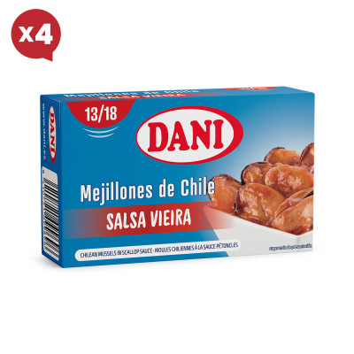 Mexilhões 13-18 em molho de vieiras 111g x Pack 4 u.