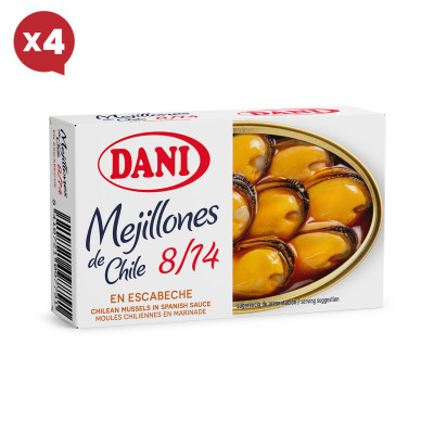 Mexilhões 8-14 em escabeche 111g x Pack 4 u.