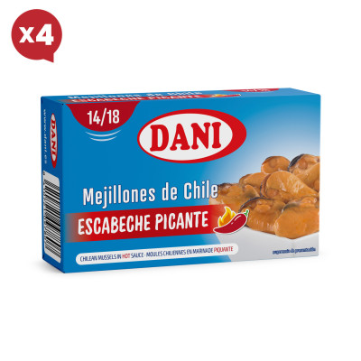 Mejillones 14-18 escabeche picante 111g x Pack 4 ud.