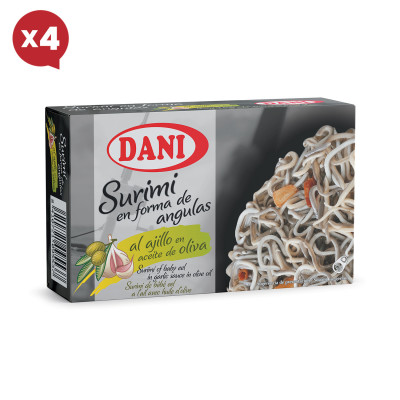 Surimi en forma de angula al ajillo en aceite de oliva 110g x Pack 4 ud.