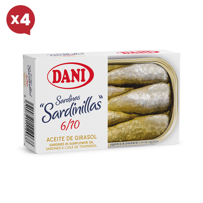 Petites sardines 6-10 à l'huile de tournesol 90g x Pack 4 u.