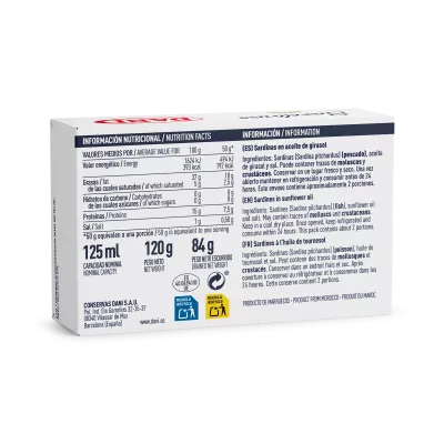 Sardines à l'huile de tournesol 120g x 1 u. Sardines à l'huile de tournesol 120g x 1 u.