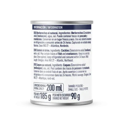 Berberechos pequeños al natural 185g x 1 ud.